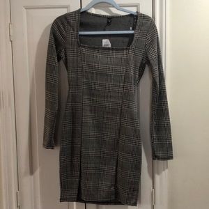 Plaid square neck dress